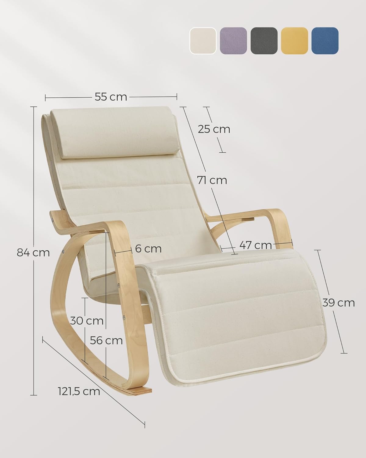 SONGMICS - fauteuil à bascule - 121,5x67x84 cm - bois, repose-pieds réglable, 150 kg - LYY010WZ01