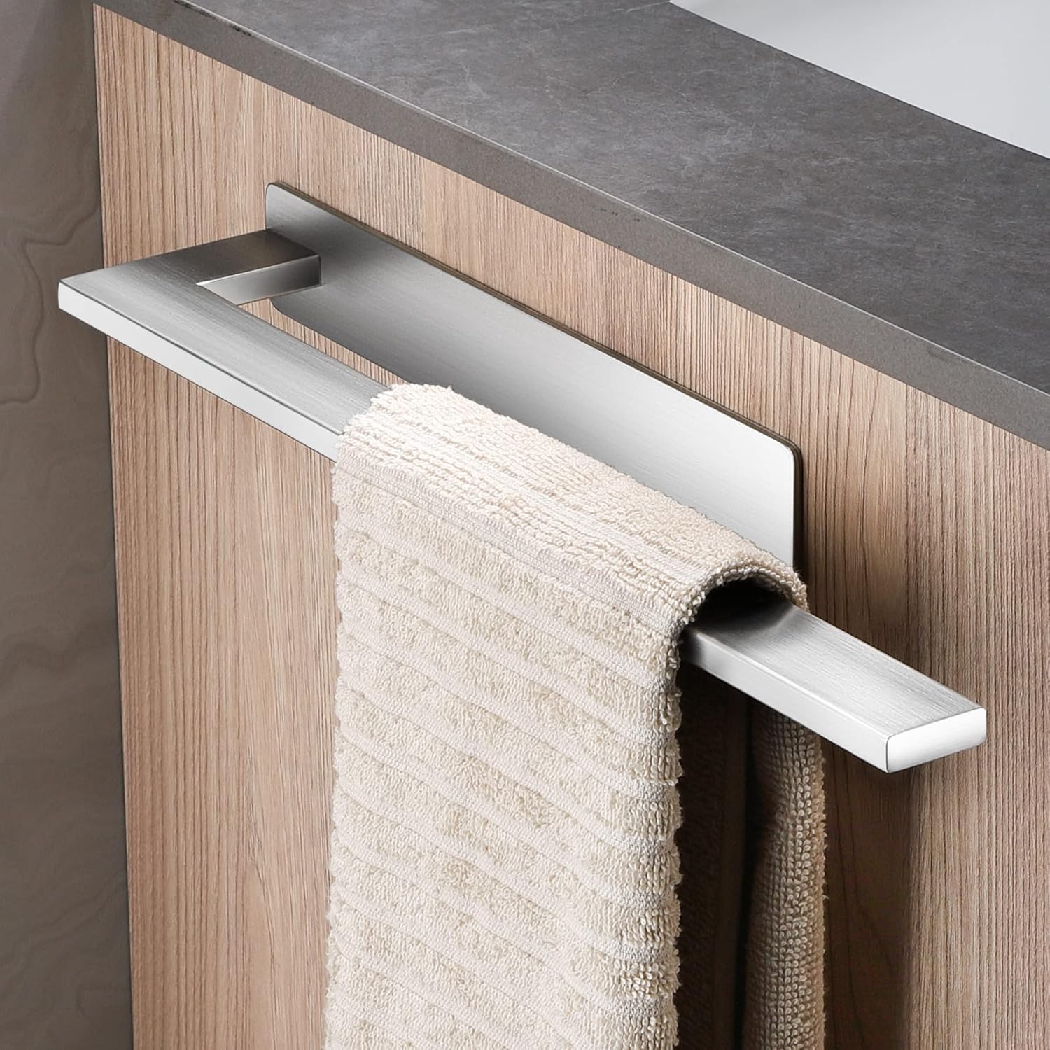 Porte-serviettes mural 304 inox, bras unique, adhésif, 34 cm, salle de bain, argent