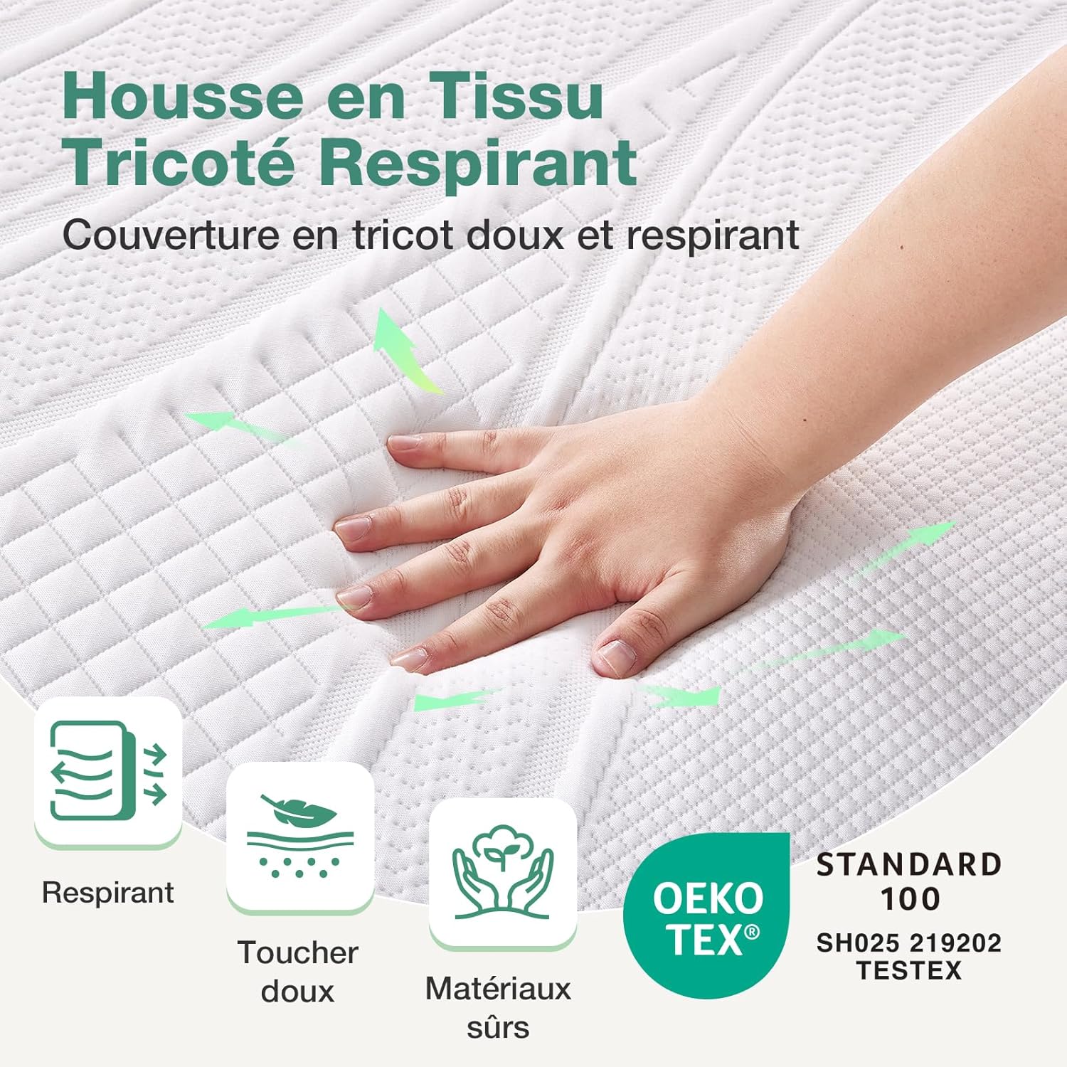 Novilla - surmatelas 7,5cm 150x190 - mémoire de forme, gel, antidérapant, lavable