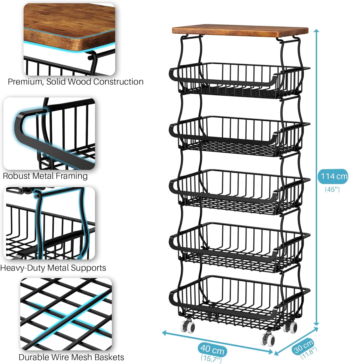 Organisateur de cellier - rangement 6 niveaux - empilable à roulettes, modulable 3+3 à 6+0 - pour cuisine et salle de ba