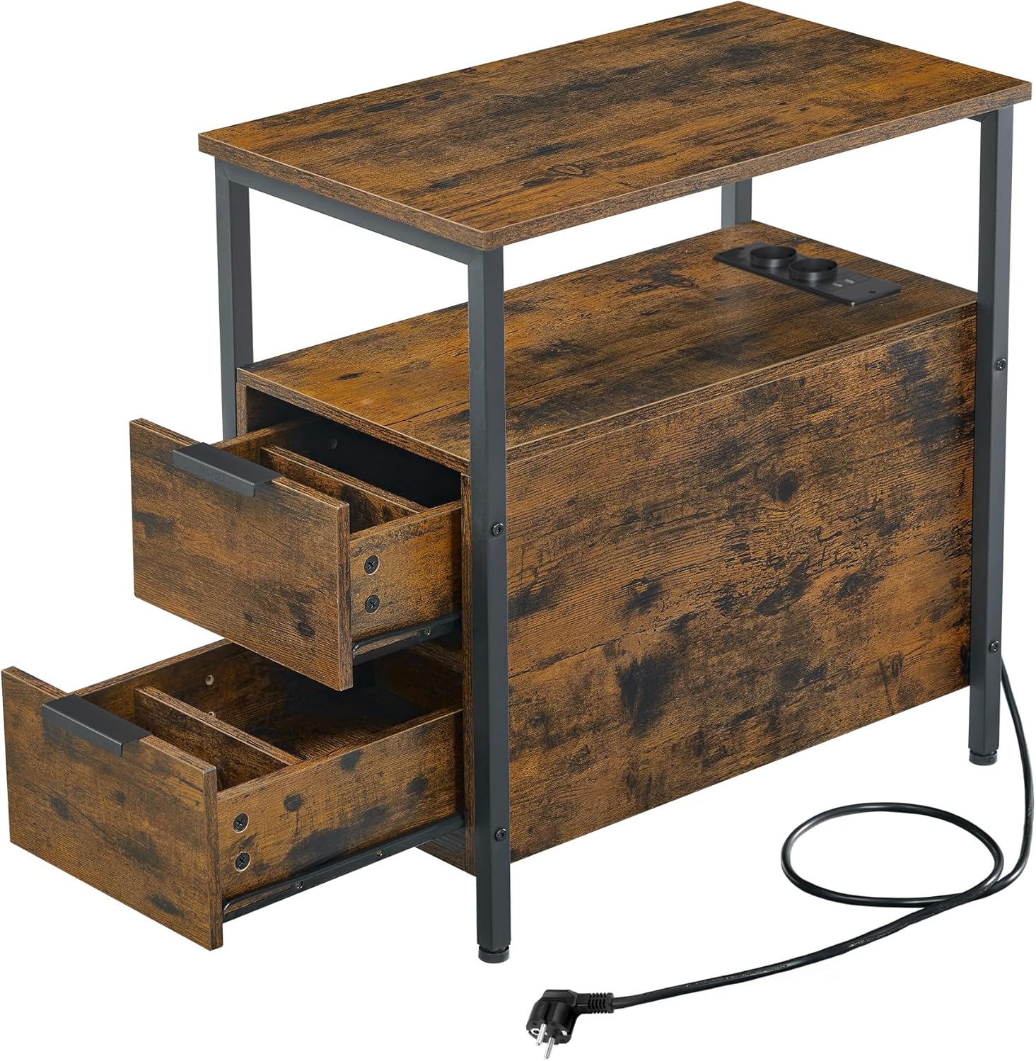 VASAGLE - table d'appoint 2 tiroirs, multiprise, rangement, 35x30x70cm - LET325B01