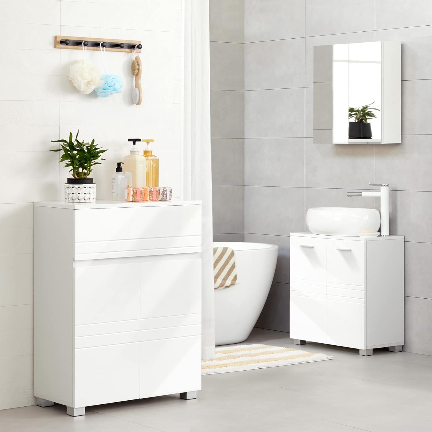 VASAGLE - meuble salle de bain, 60x30x80 cm, tiroir, portes, BBK140W01