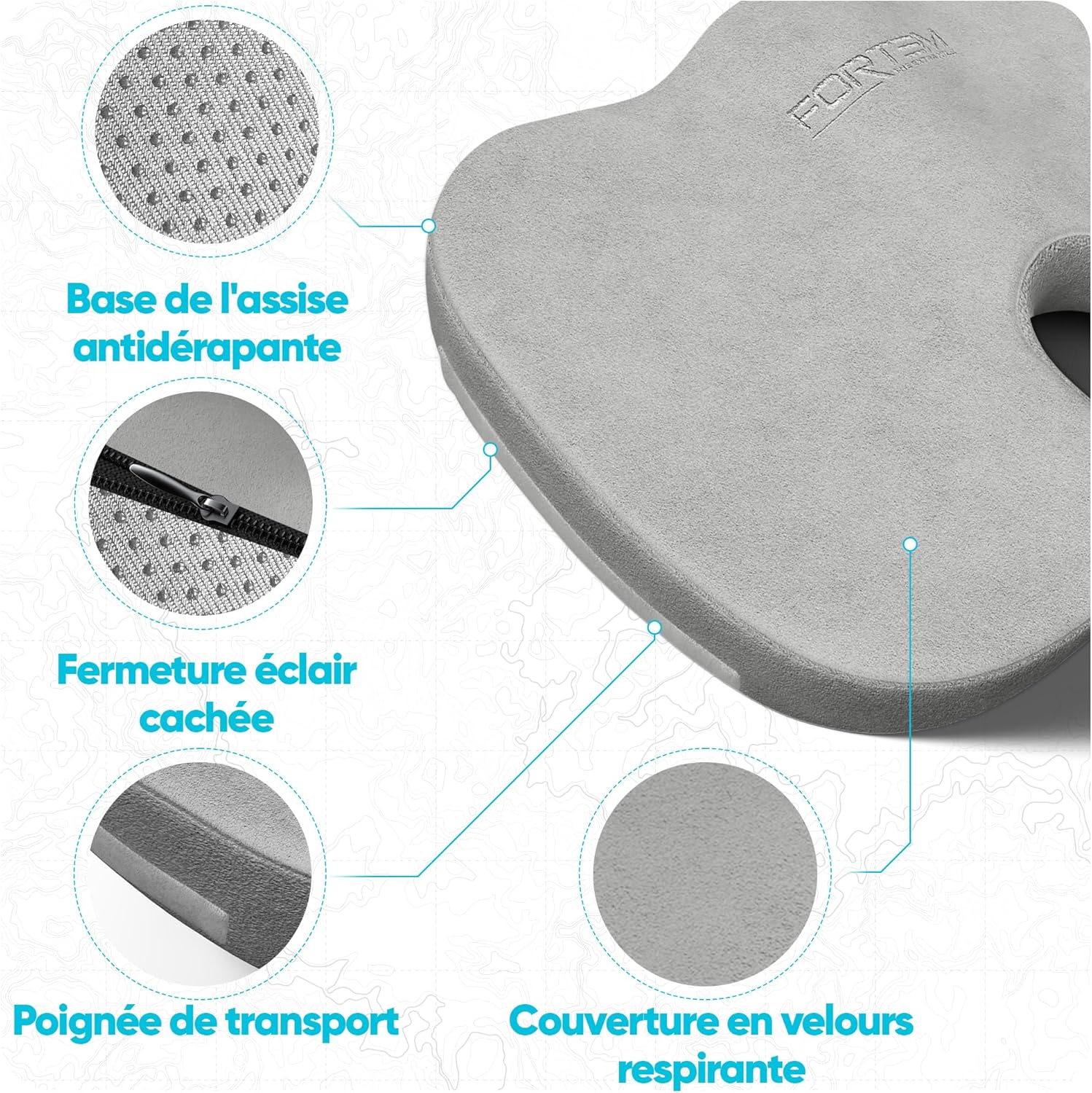 FORTEM - coussin lombaire/assise mémoire forme - soutien dos - antidérapant