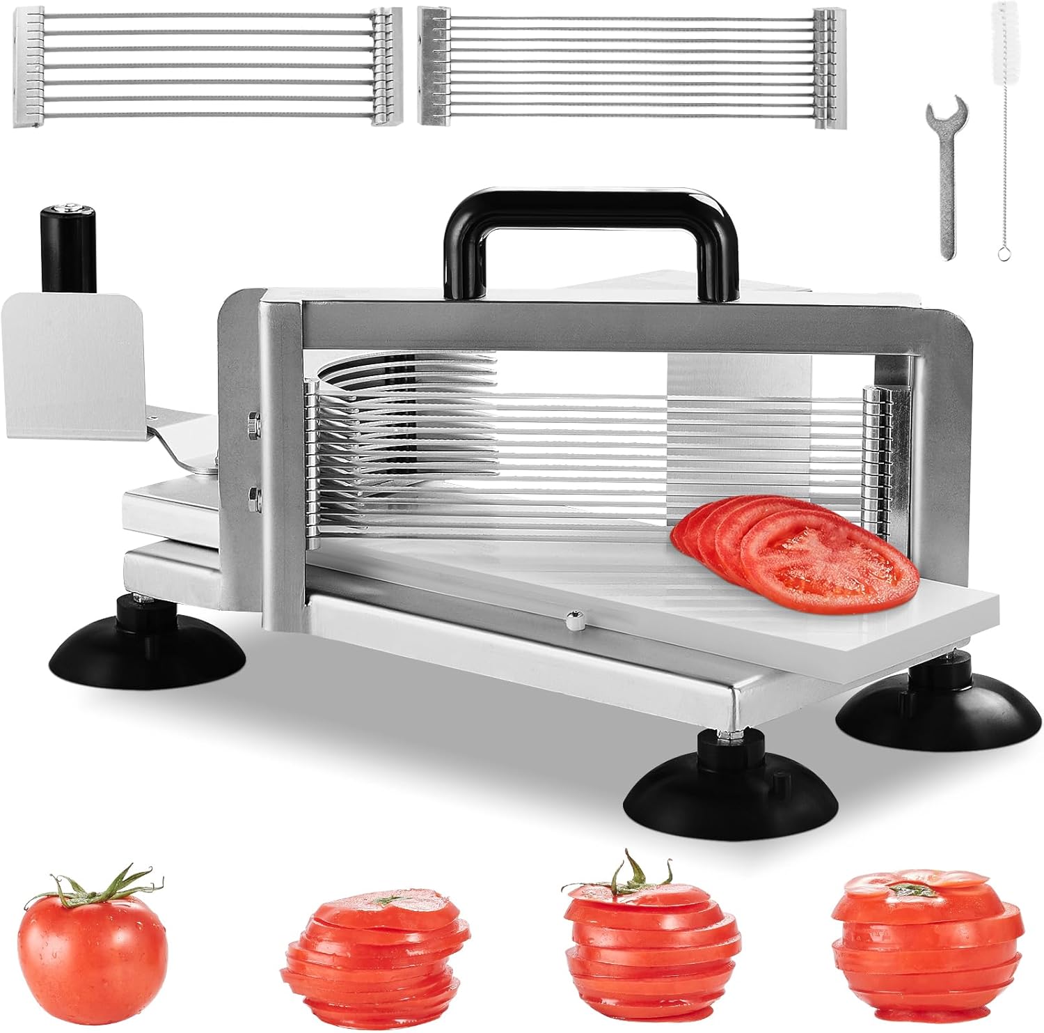 VEVOR - trancheuse à tomates manuelle - 4,8/6,35/9,5 mm - inox, pieds antidérapants