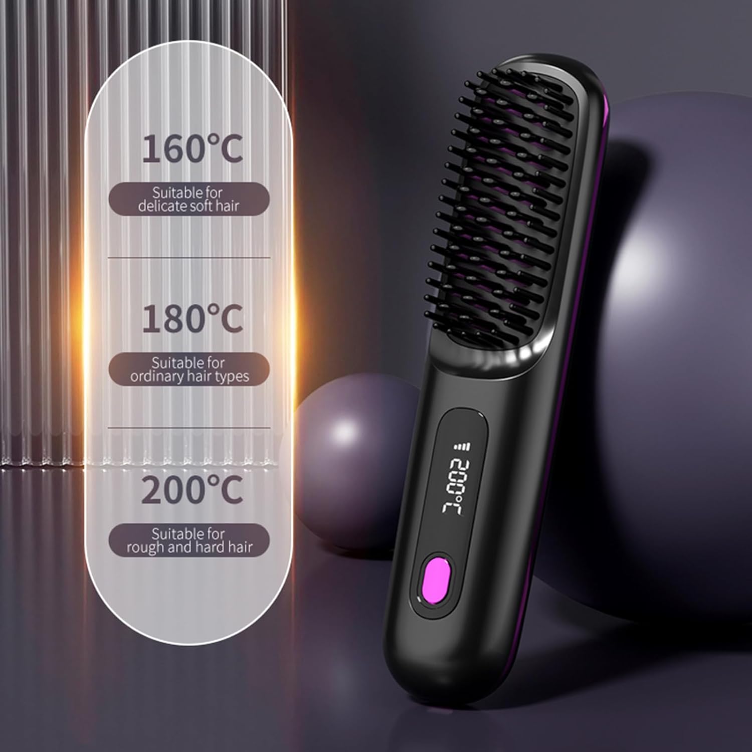 Go Brush Pro - Brosse chauffante rechargeable, design durable, portable