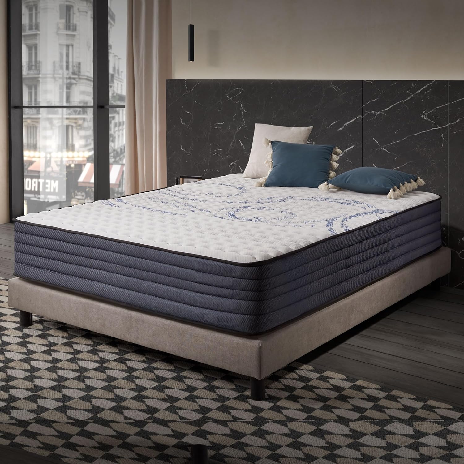 NATURALEX - Matelas PerfectSleep 140x200 cm - 30 cm - Hybride - Ressorts Ensachés - Soutien Mousse à mémoire + Blue Latex - Confort Mi-Ferme - Réversible - Couchage Indépendant - Fabriqué en Europe