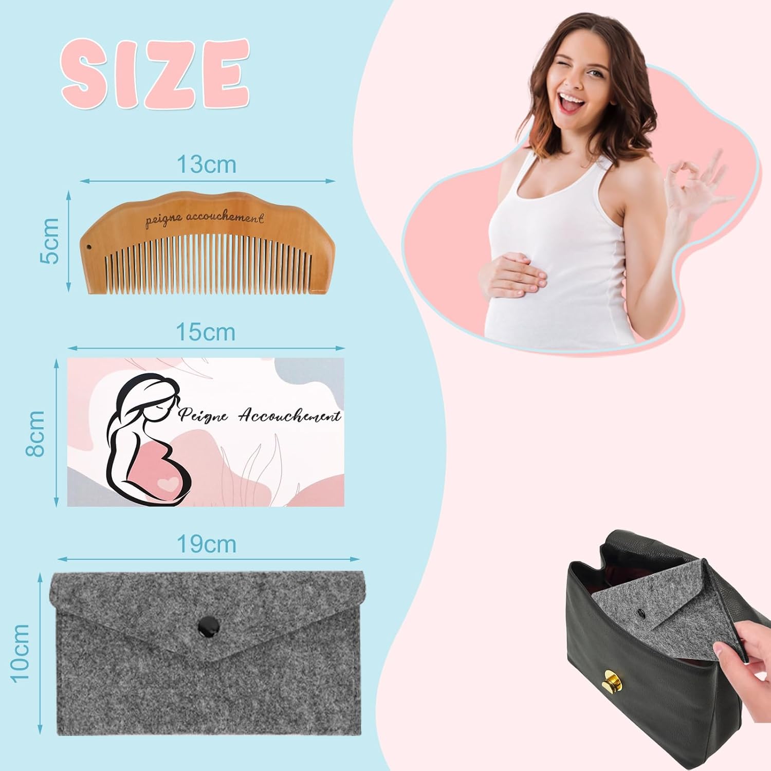 Peigne accouchement bois - cadeau grossesse - ergonomique - post-partum