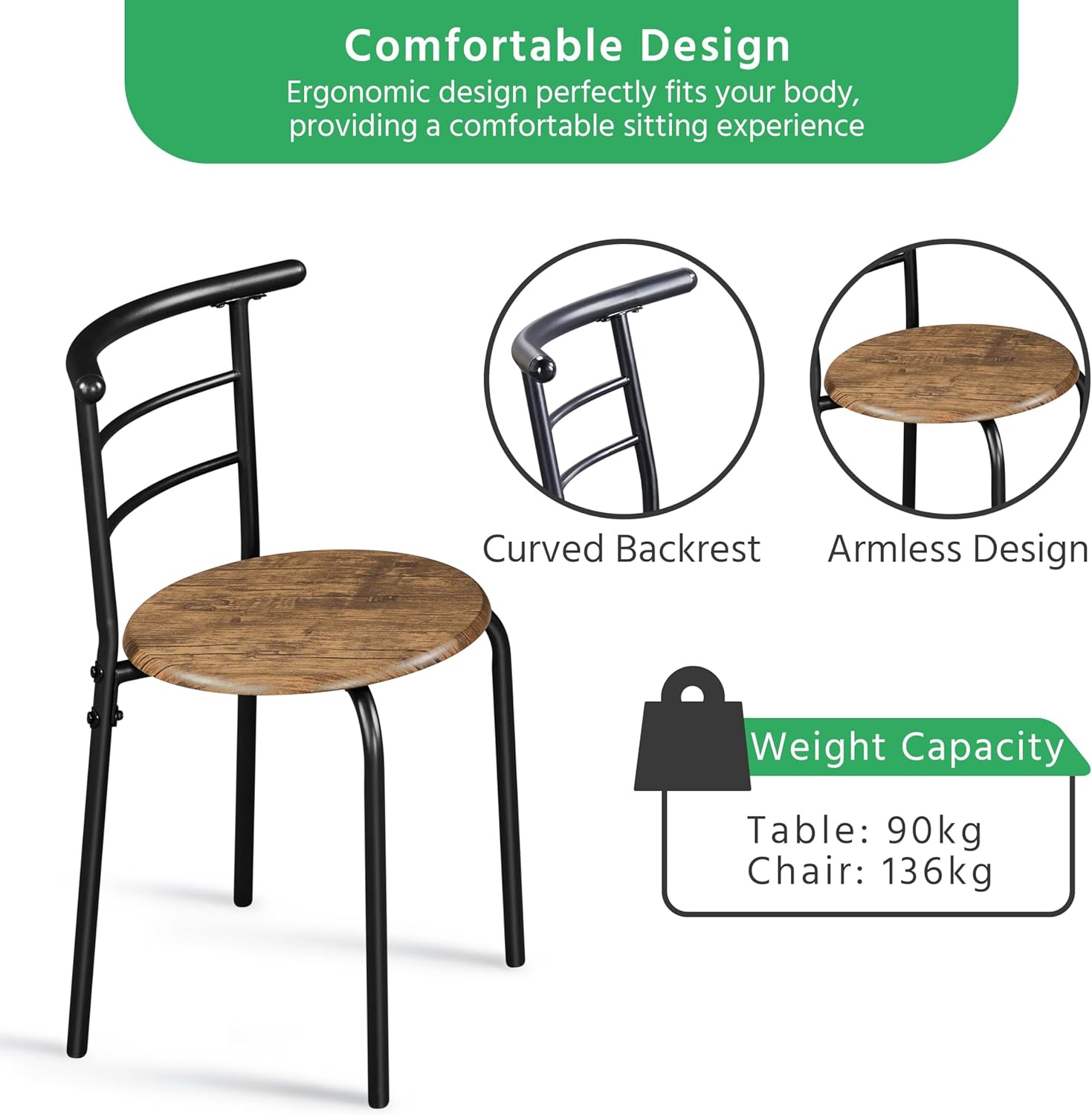 Yaheetech - Ensemble table ronde 3 pièces - 90x53x75,5 cm - bois MDF métal, porte-bouteilles