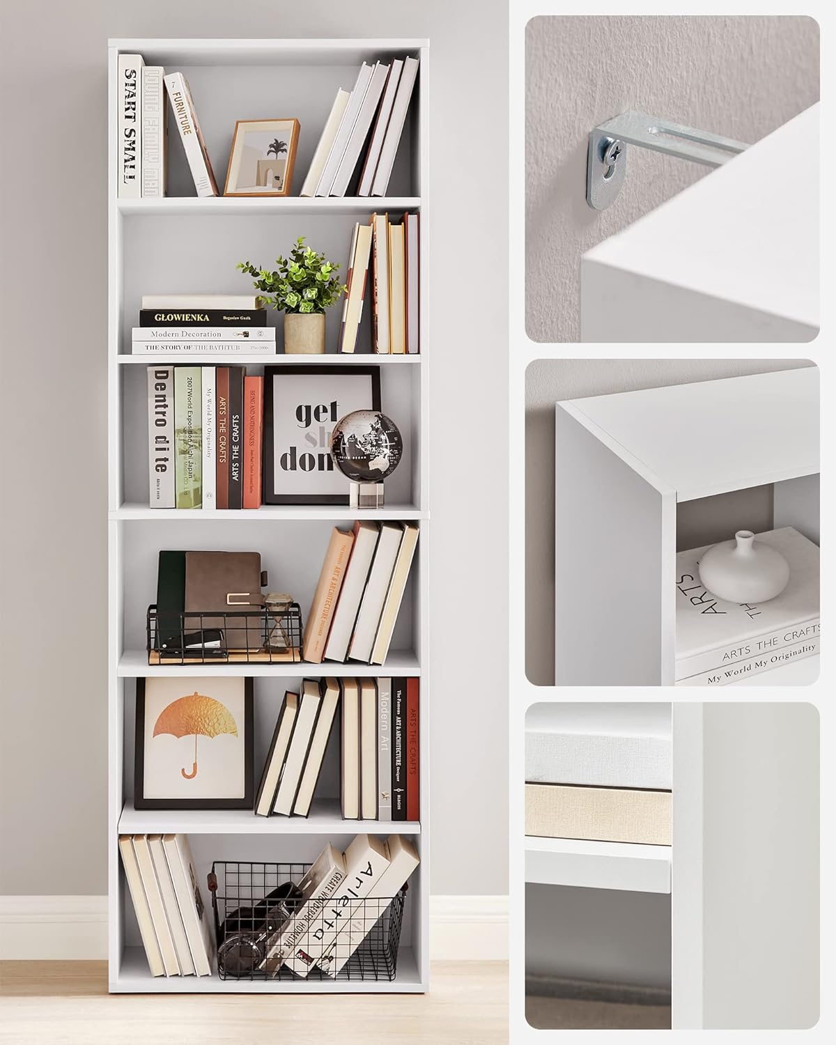VASAGLE - bibliothèque 6 niveaux - 24x60x178,5 cm - blanc nuage LBC169T14