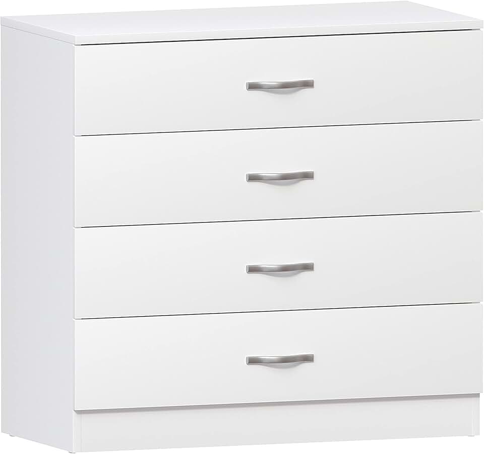 Vida Designs - commode 4 tiroirs - blanche - poignées métal, anti-déformation