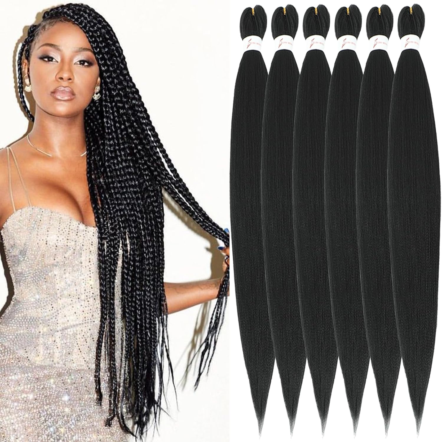 Extension cheveux tressés pré-étirés - 30 pouces - 6 paquets, kanekalon nattes afro naturelles 1B#