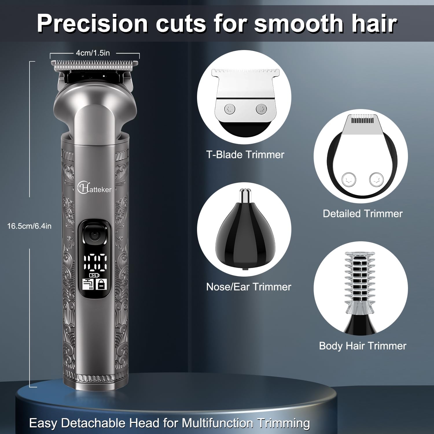 Hatteker - Tondeuse pro homme/barbe/corps, sans fil, lavable, set complet