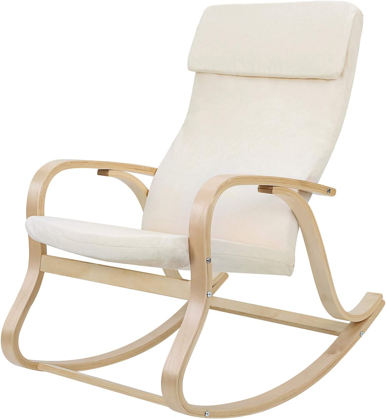 SONGMICS - fauteuil à bascule, imitation lin, 120kg, accoudoirs bois, LYY30M