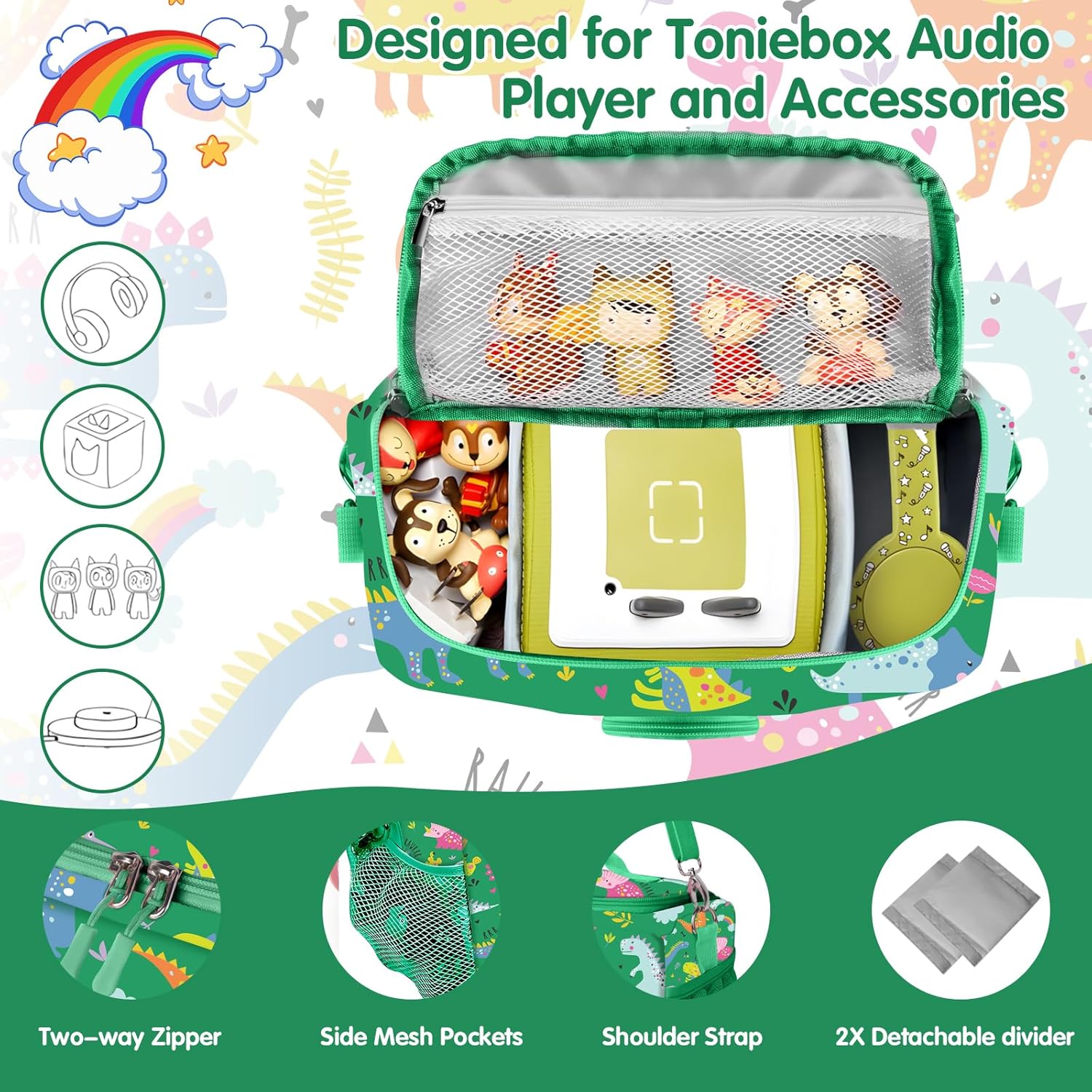 Étui de transport Toniebox - rangement personnages, accessoires - fermeture éclair, sangle ajustable - 25x20x15 cm