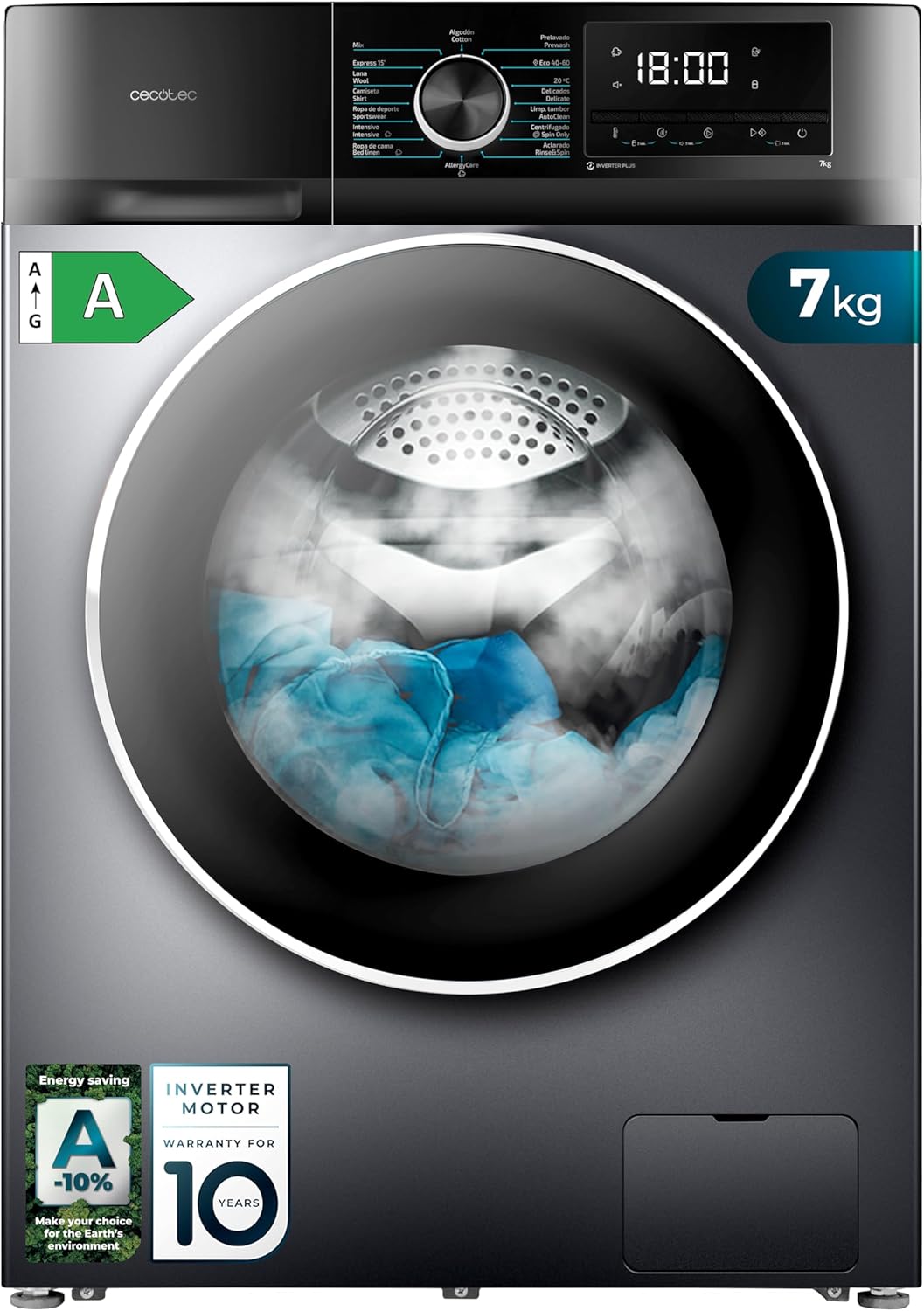 Cecotec - 7 kg - frontal,1400 tr/min, 16 programmes