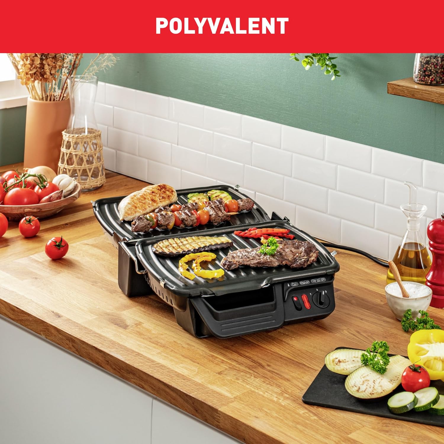 Tefal - Ultra Compact série - grill électrique 2000W, plaques lave-vaisselle, bac récupérateur jus - GC305012