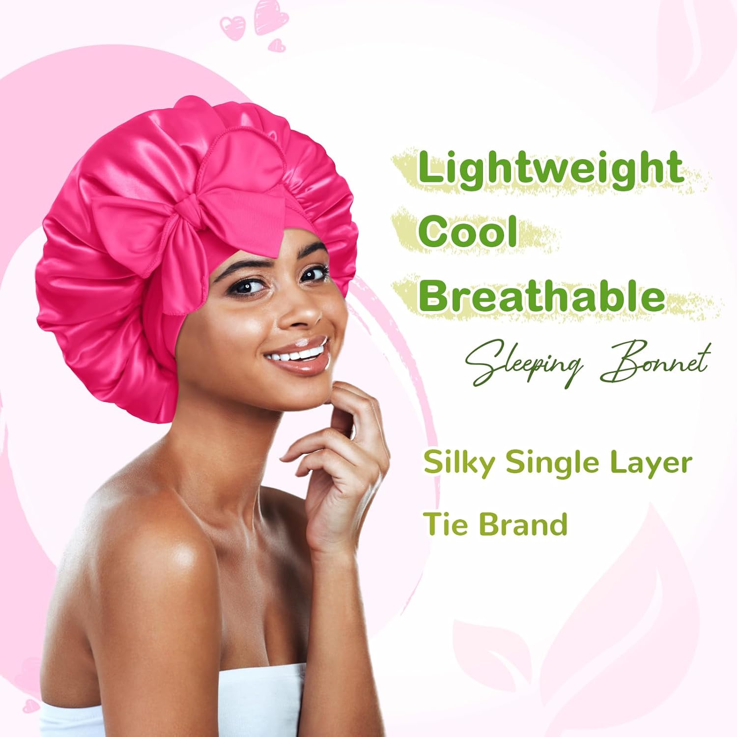 BONNET QUEEN - bonnet satin ajustable, taille moyenne, élastique long, rose vif