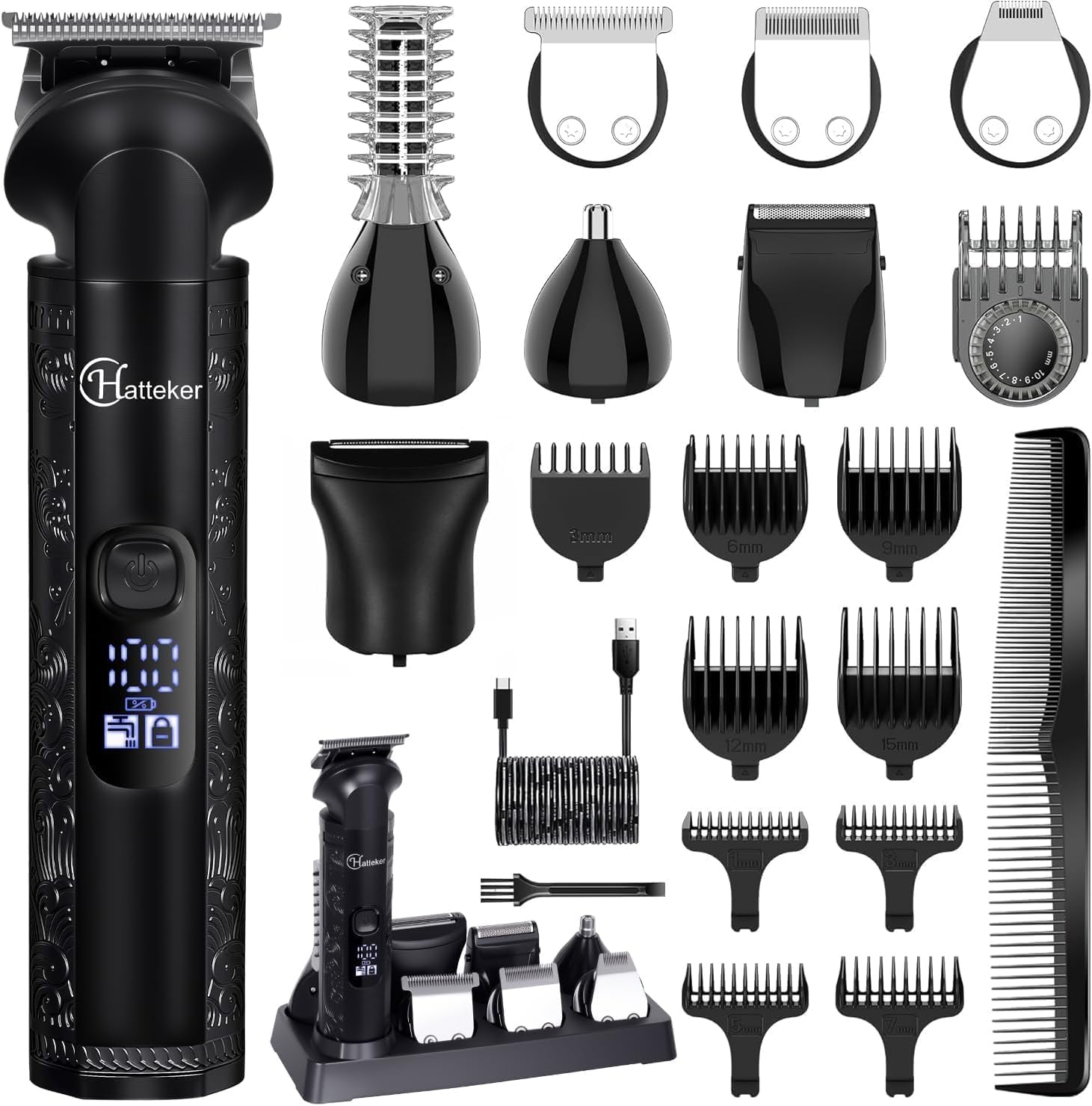 Hatteker - Tondeuse sans fil homme - barbe - autonomie longue durée