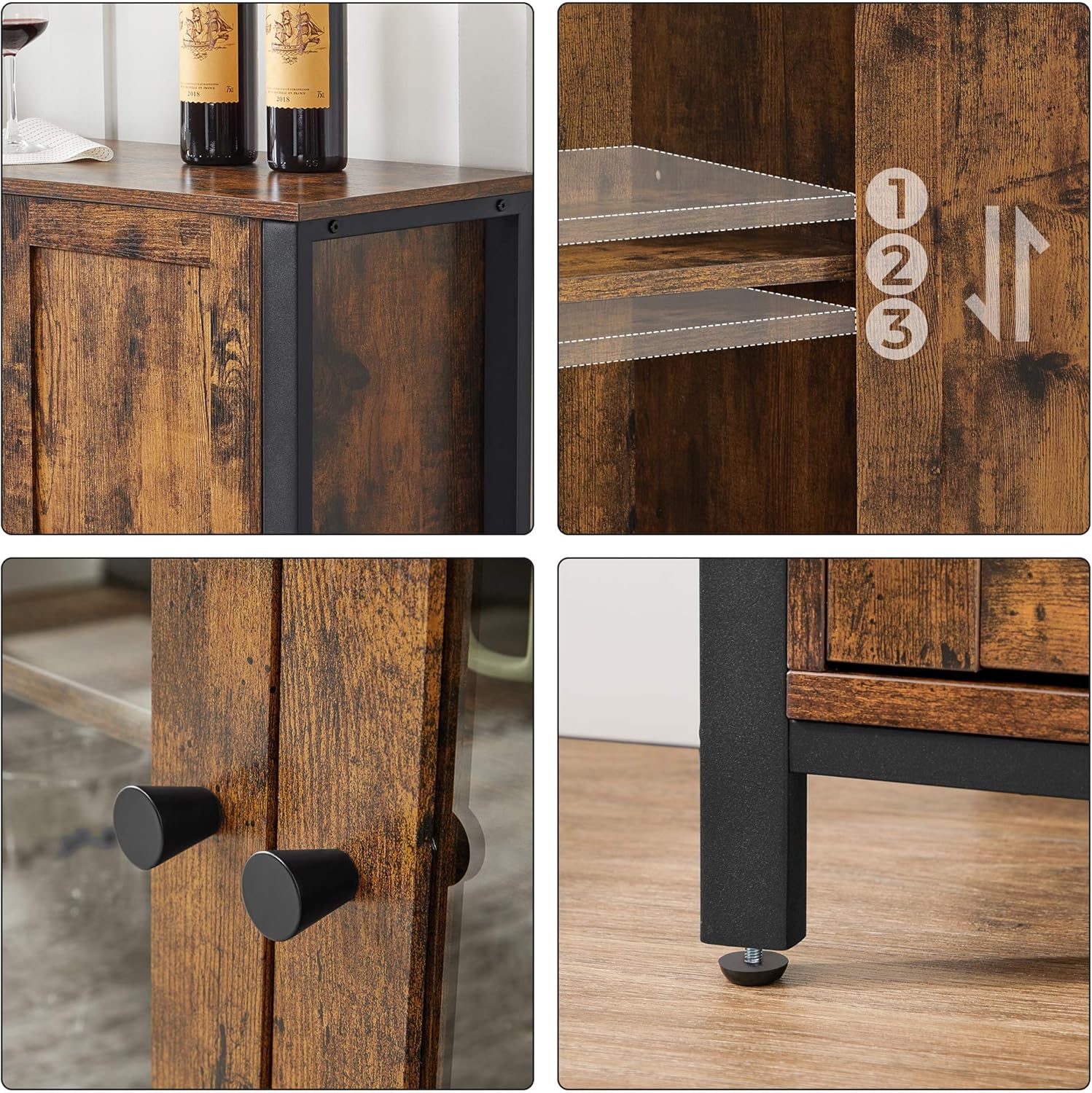 VASAGLE - Buffet de rangement rustique, 110x33x75 cm, 3 portes, LSC096B01