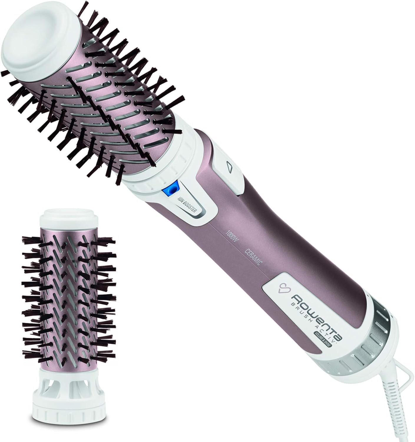 Rowenta - Brosse rotative Premium Care - 2 accessoires, poils naturels, kératine, protège cheveux - CF9540F0