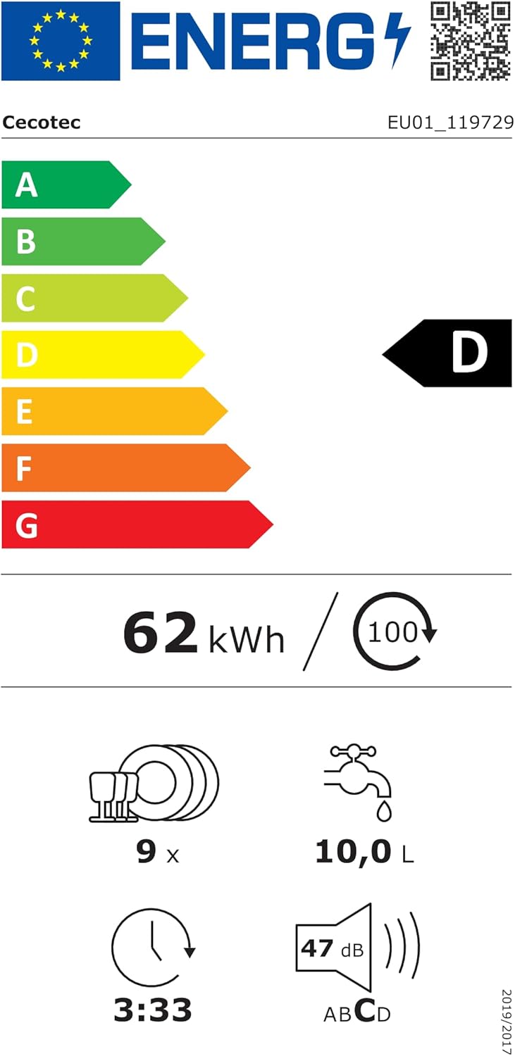 Cecotec - Bolero Aguazero, 45 cm, 9 couverts, 4 programmes, moteur Inverter Plus Duo, Blanc 4350