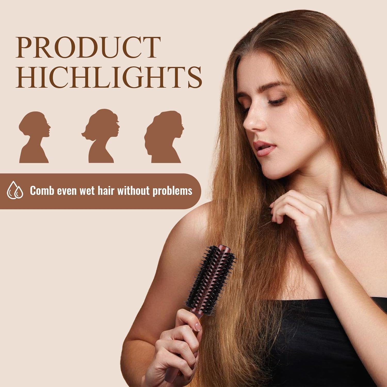 Brosse ronde - poils de sanglier - coiffage et séchage efficaces