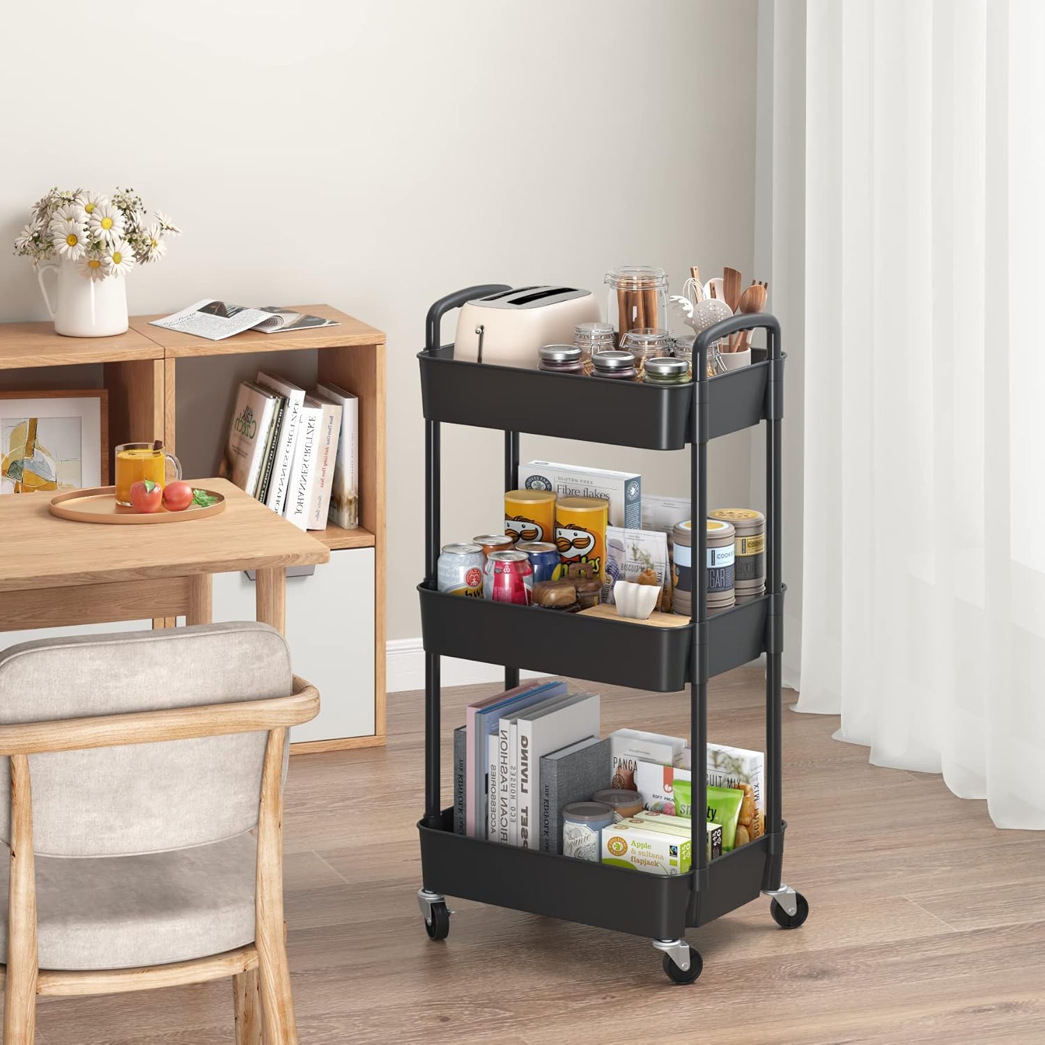 Sywhitta - Chariot Roulant 3 couches, plastique, 39x29x76cm, rangement mobile