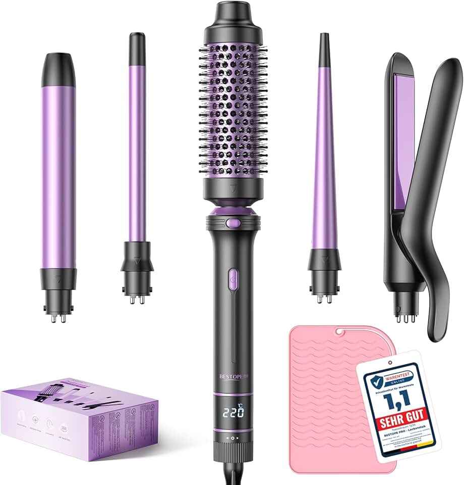 BESTOPE - PRO 5 en 1 - 9 à 25 mm - fer à boucler lisseur brosse, température réglable