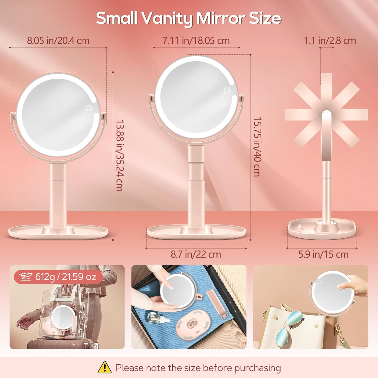 B Beauty Planet - miroir maquillage LED 30X, 2 côtés, 3 lumières, rose
