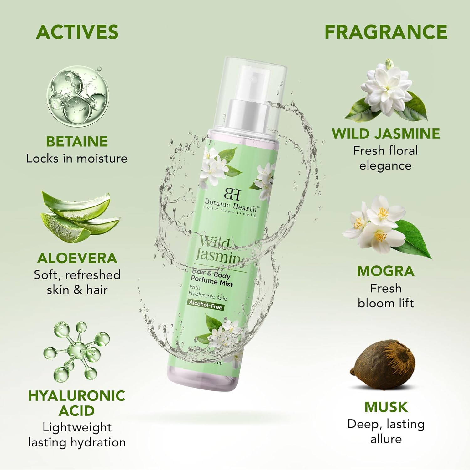 Botanic Hearth - Brume jasmin 100ml - cheveux et corps, longue durée