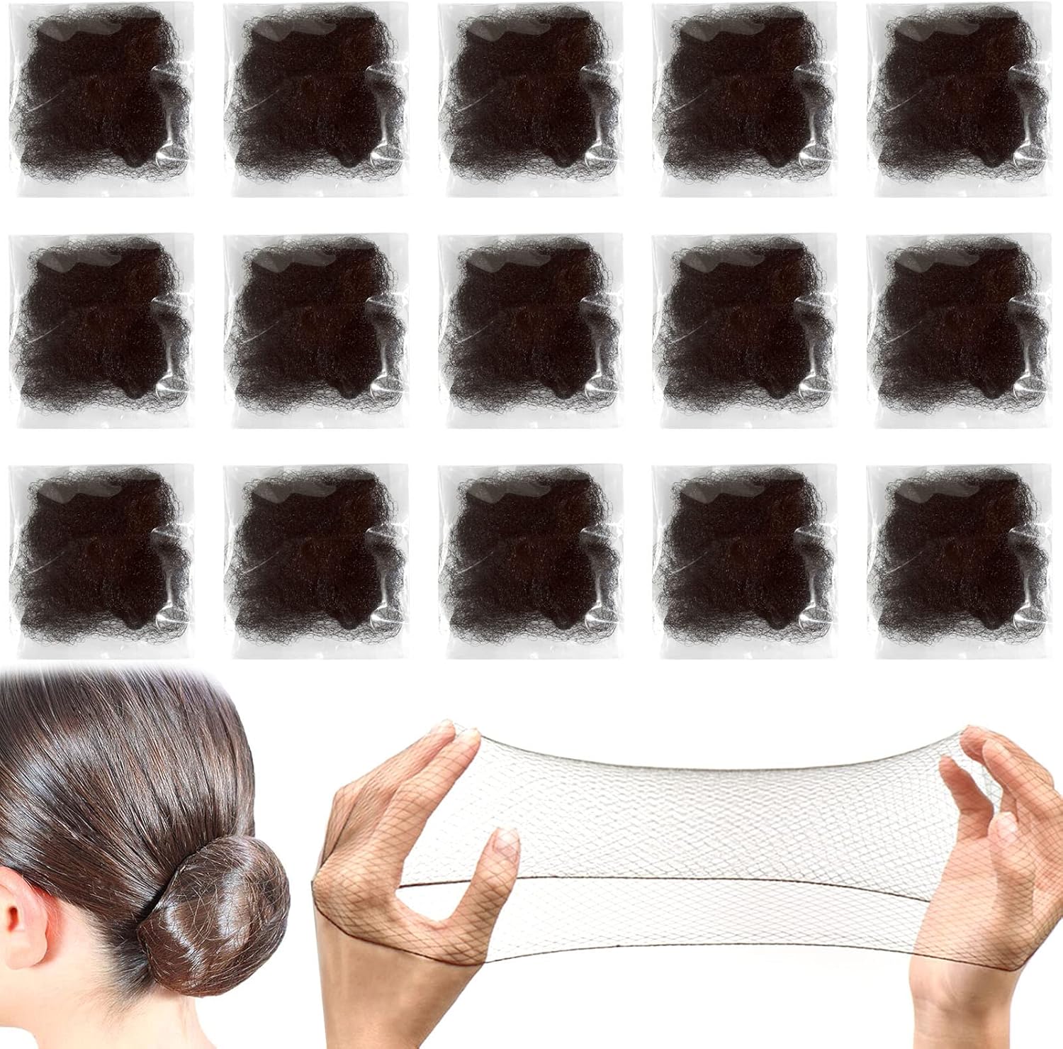 Filets à cheveux - maille fine - 35 pièces - invisibles, usage professionnel, marron