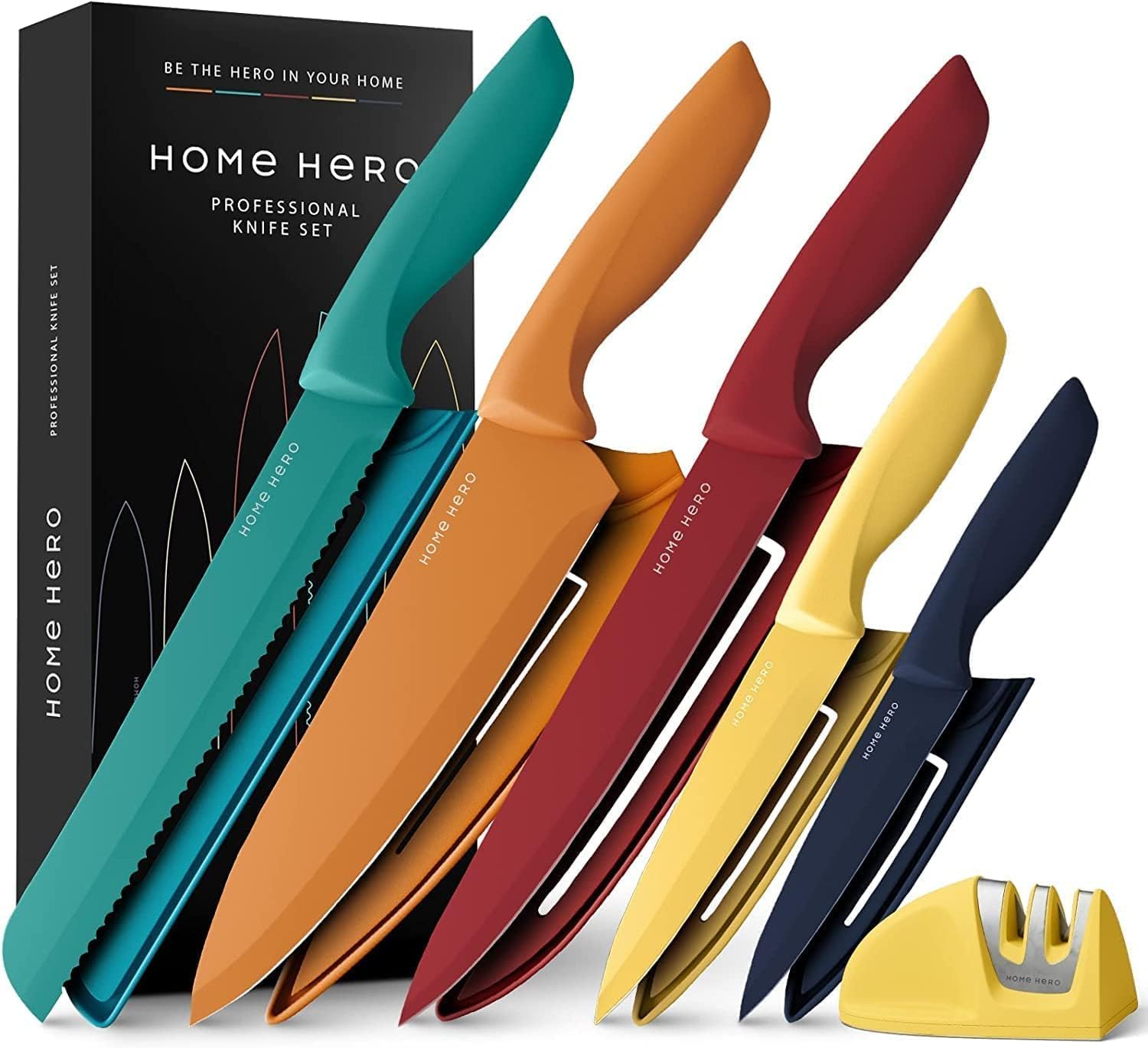 Home Hero - lot couteaux cuisine inox pro 11pcs avec aiguiseur et étui