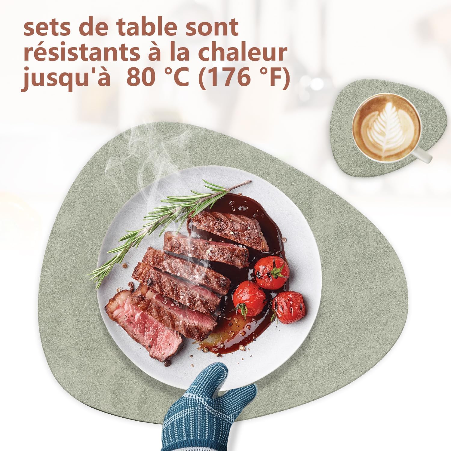 Set de table - PU cuir double face, lot de 6, 41x33cm, lavables, antidérapants