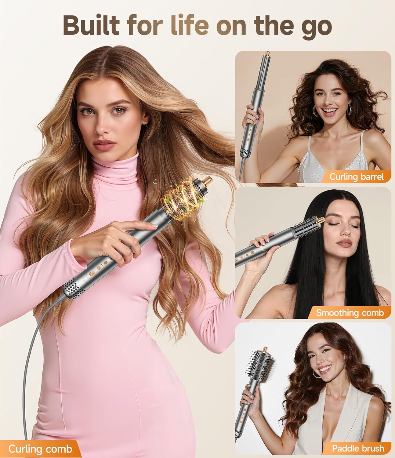 Brosse soufflante 8 en 1 - air styler flexible - brushing, ondulations, volume, lissage - accessoire coiffure polyvalent