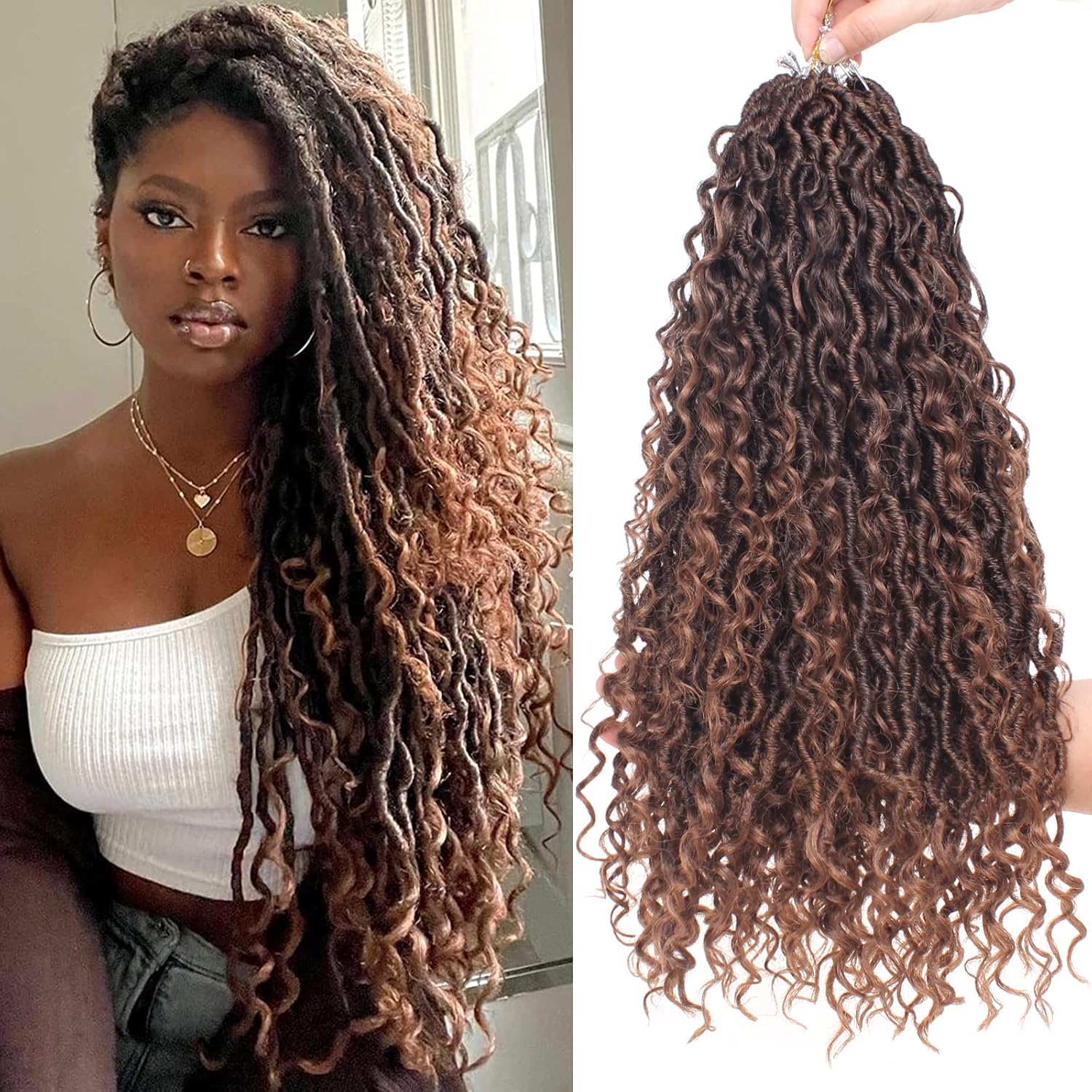 Xtrend - Boho Faux Locs 18 pouces - 8 paquets, pré-bouclés, 14 mèches, T30#