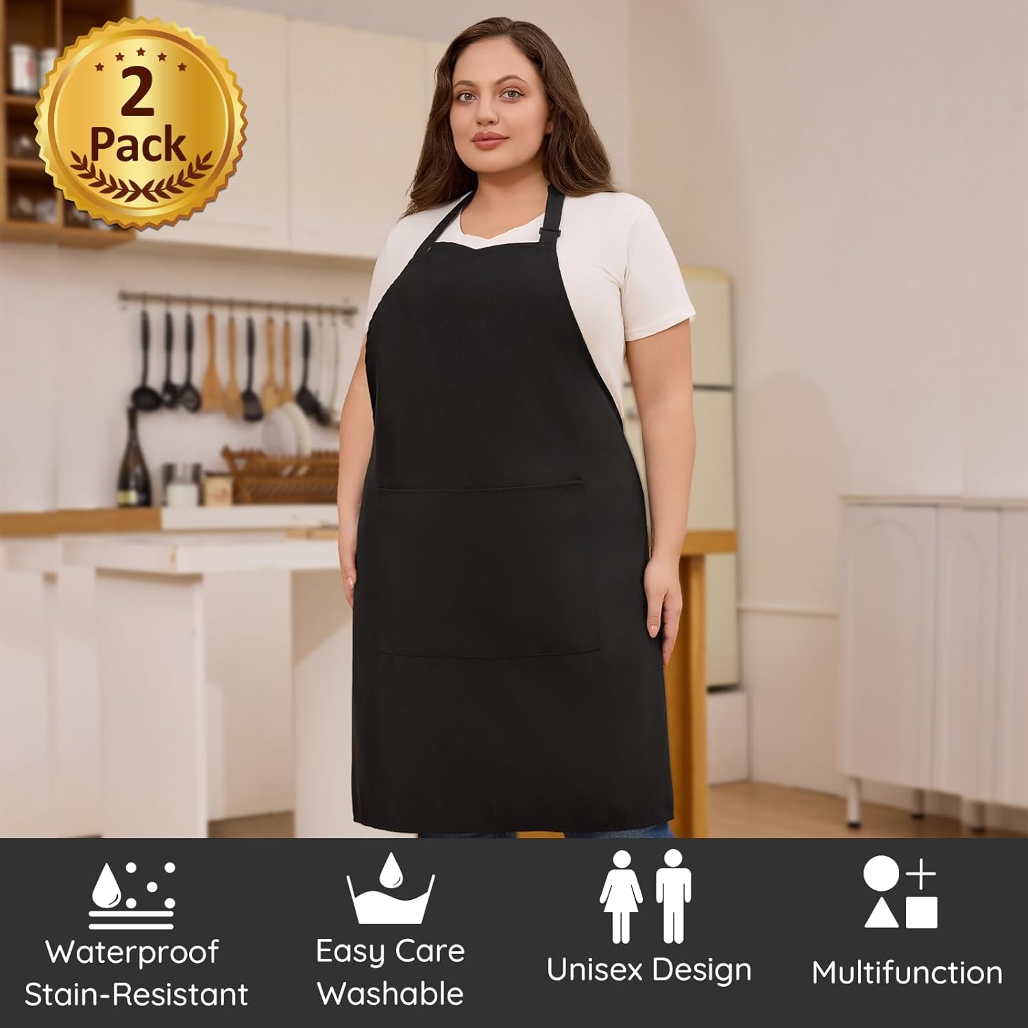 Tablier de Chef - lot de 2, grande taille, 2 poches, unisexe, professionnel