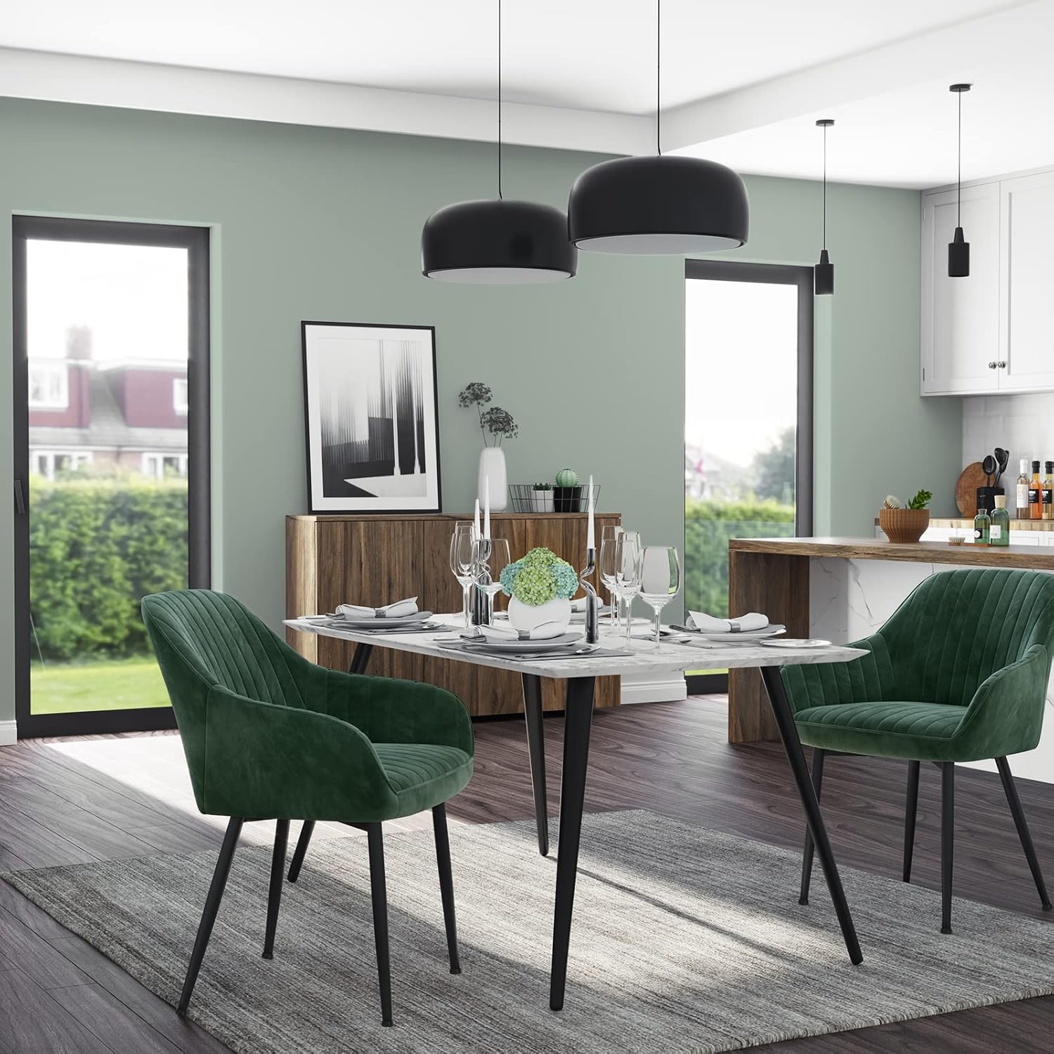 SONGMICS - Chaise salle à manger, lot de 2, velours, accoudoirs, métal, 120kg, LDC087C02