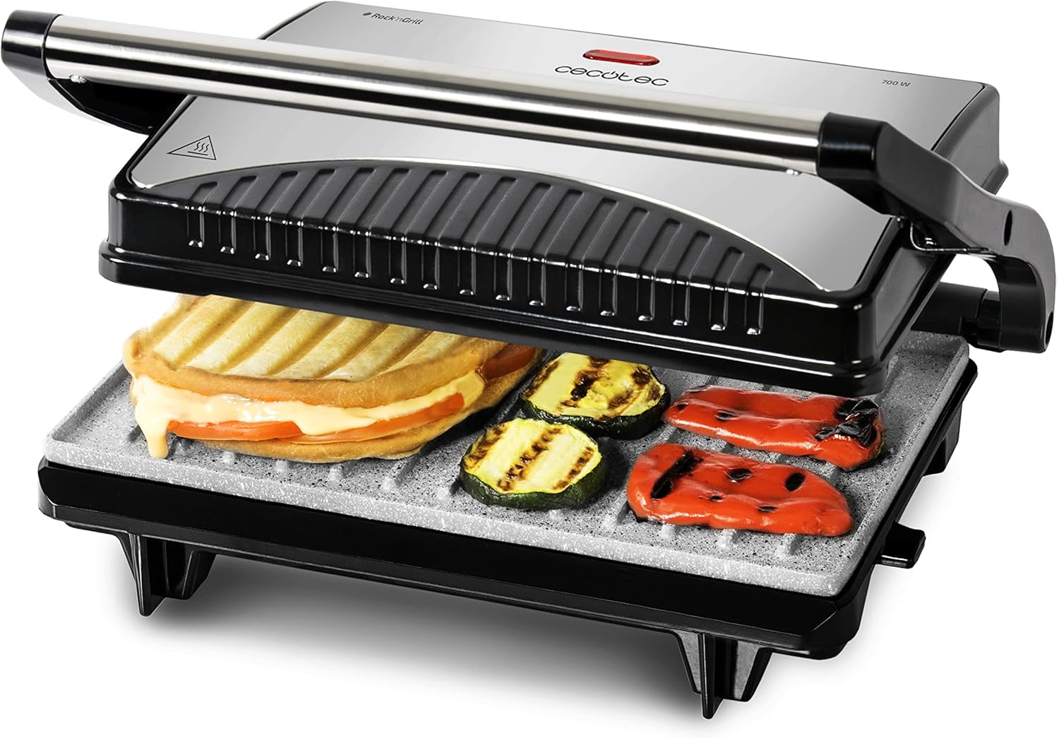 Cecotec - Grill électrique Full Open 750W - revêtement pierre, ouverture 180°, poignée froide
