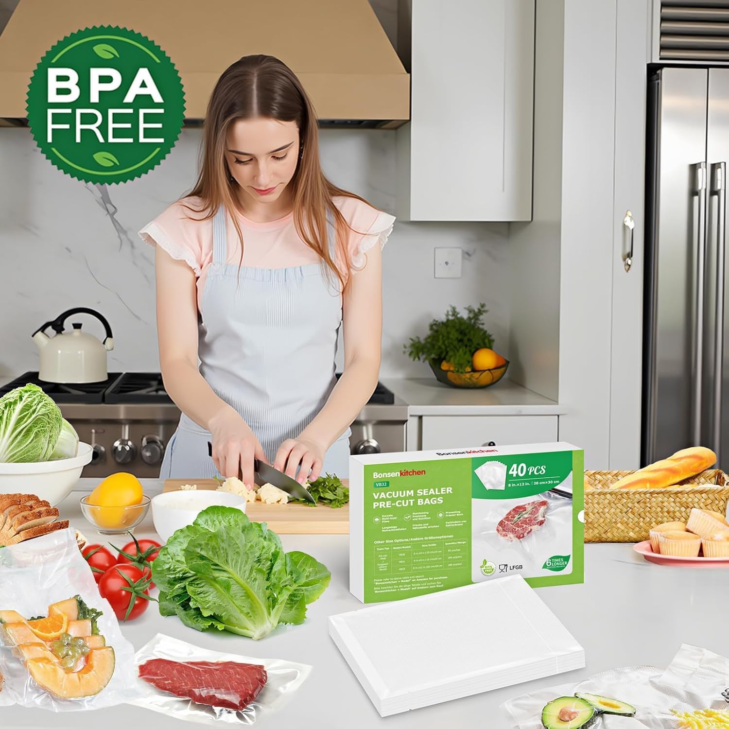 Bonsenkitchen - sacs sous vide VB32 - 20x30 cm - 40 sachets sans BPA