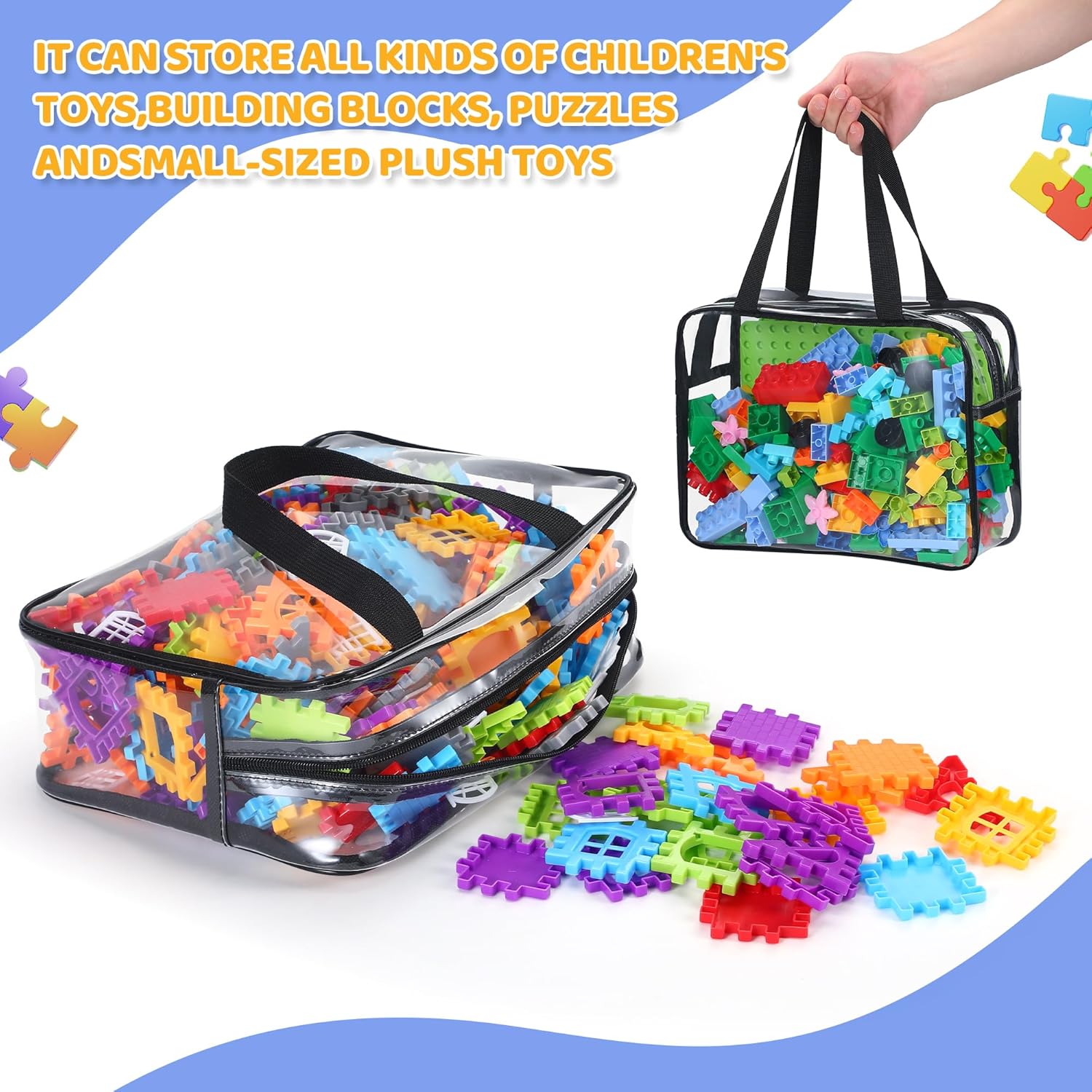 Sacs de rangement jouets enfants – 6 organiseurs voyage, blocs, noir