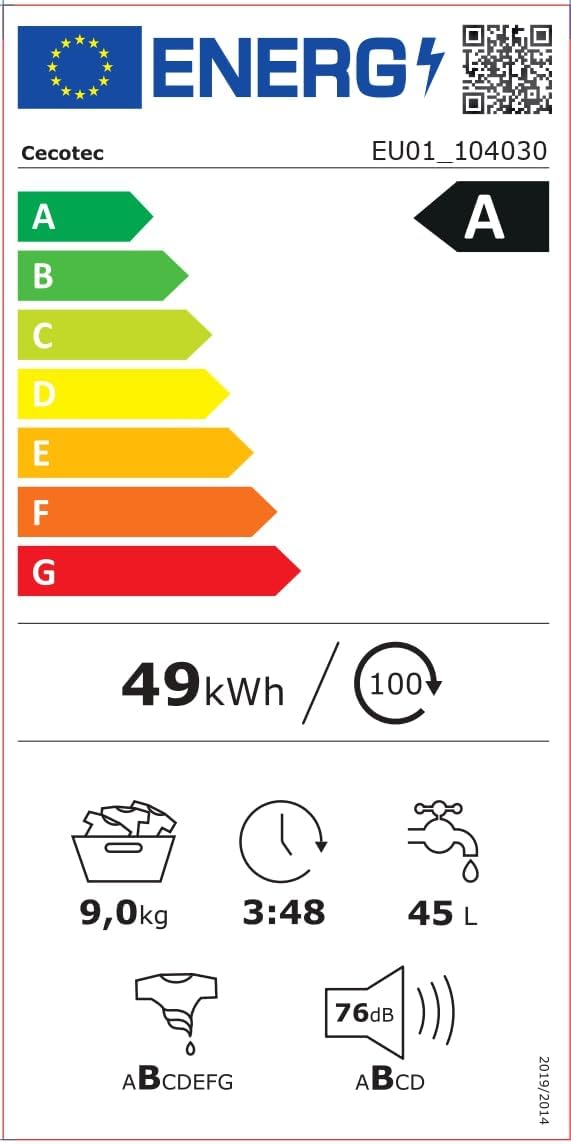 Cecotec - lave-linge série frontale - grande capacité - lavage rapide, efficacité