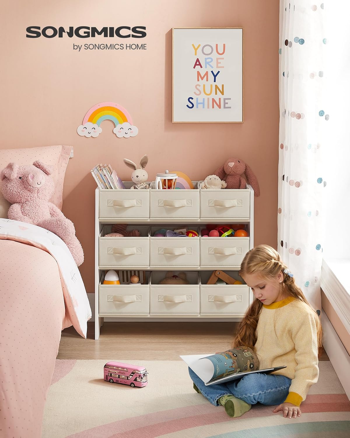 SONGMICS - étagère enfants, 9 bacs tissu, spacieuse, 29,5x62,5x60cm, GKR033W10