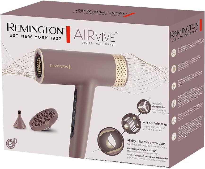 Remington - AIRvive - moteur numérique léger, séchage rapide, 12 réglages, technologie ionique, EC8930