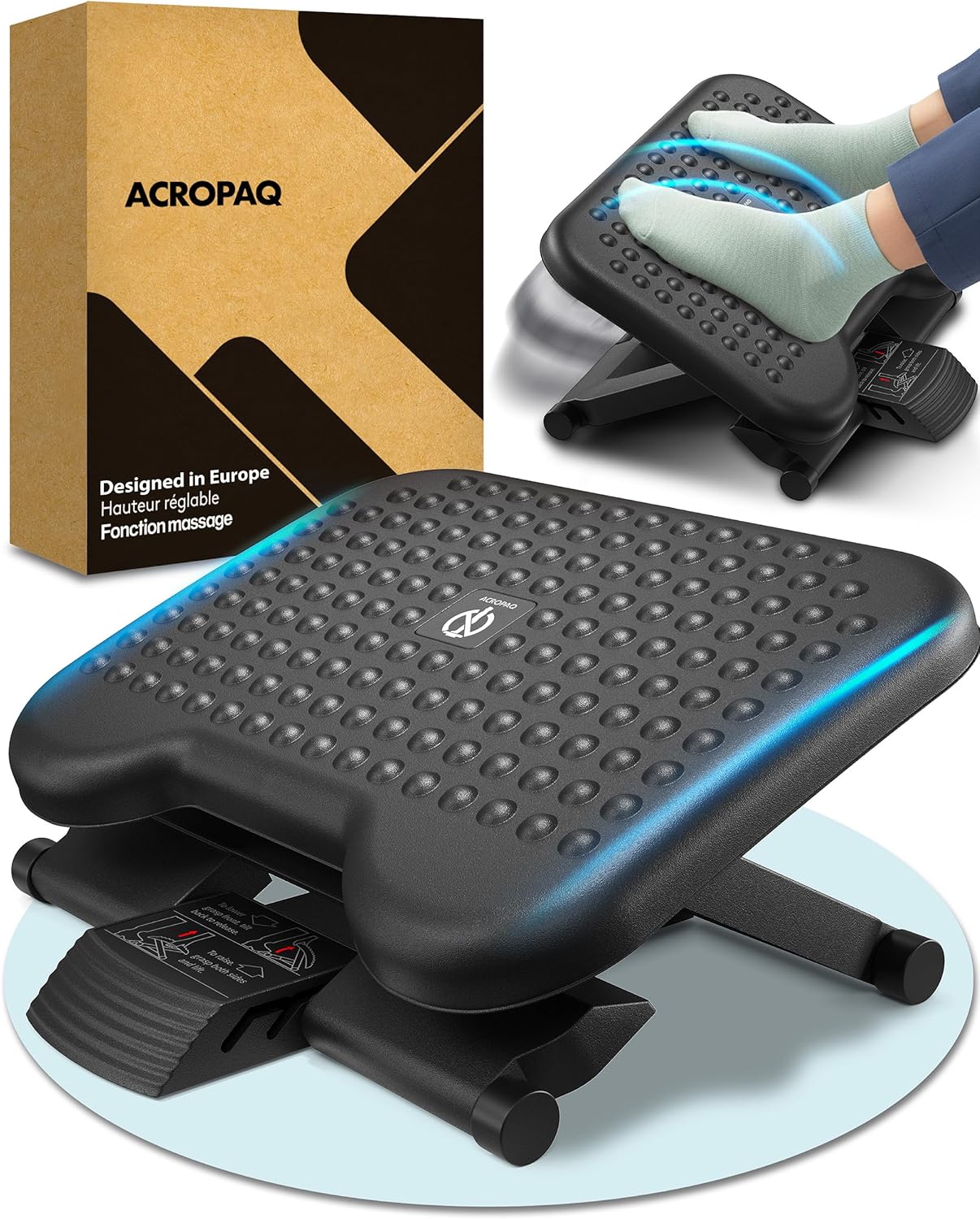 ACROPAQ - repose-pieds ergonomique, 3 hauteurs réglables, antidérapant, inclinaison -30/+30°, gris