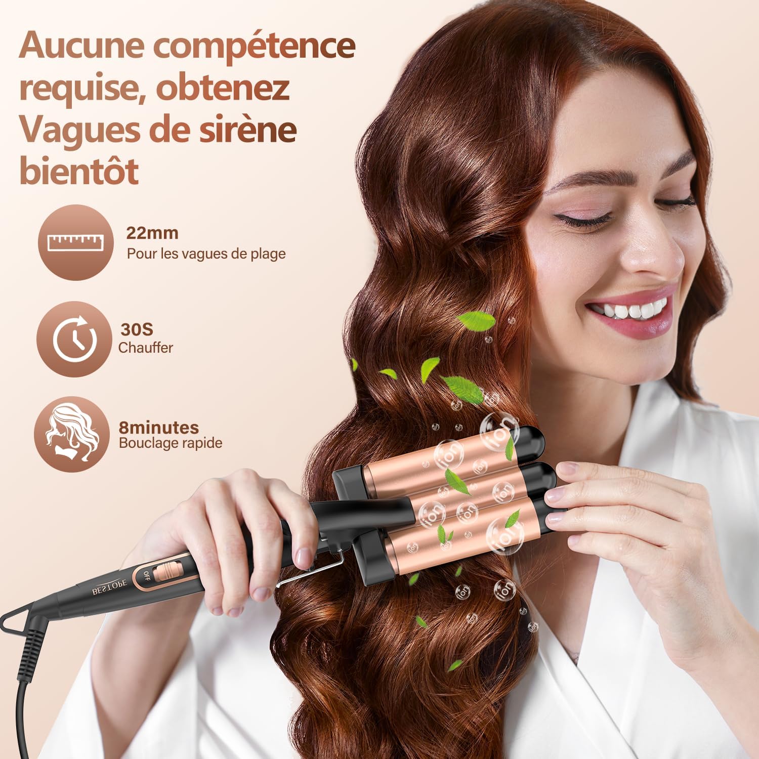 BESTOPE - Boucleur 3 têtes, 22mm, céramique, 2 températures, chauffage rapide