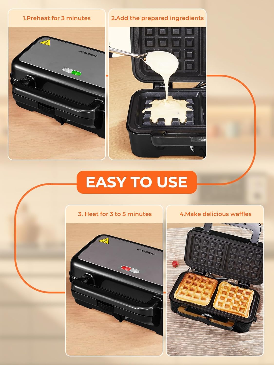 Croque Monsieur 3 en 1 – appareil multifonction 1200W, plaques amovibles, contrôle température 5 niveaux, rangement vert