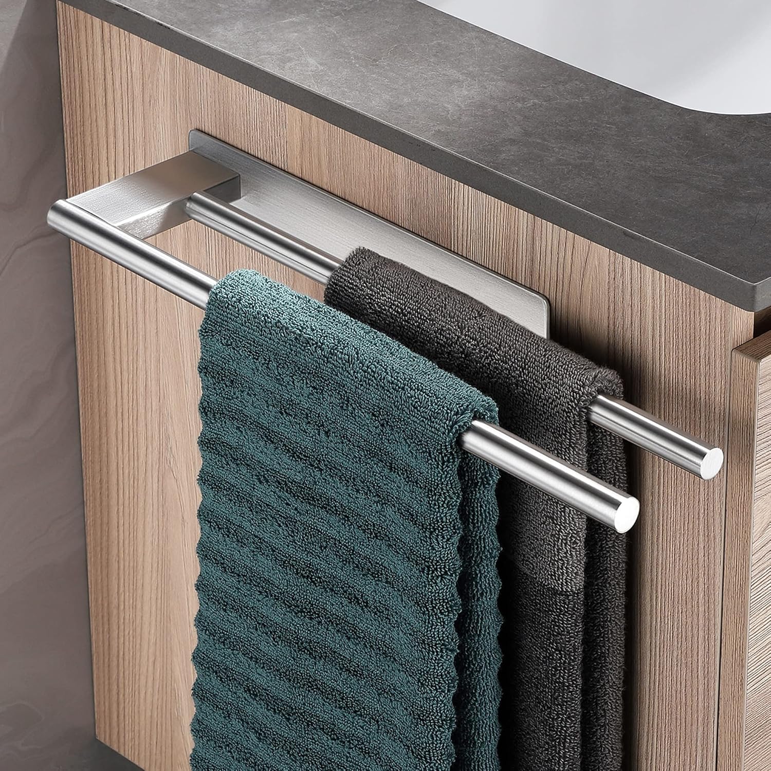 Porte-serviettes - double barre inox 304 - autoadhésif, mural, 40cm