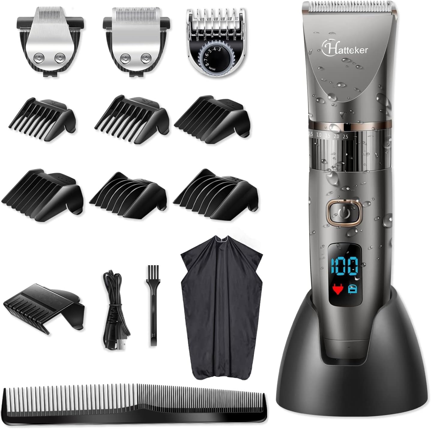 Hatteker - Tondeuse 3 en 1 sans fil, étanche, barbe et cheveux, précision
