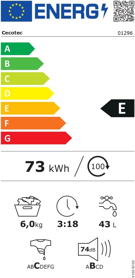 Cecotec - DressCode 620 E - 6 kg, 1000 RPM, 15 programmes, faible conso