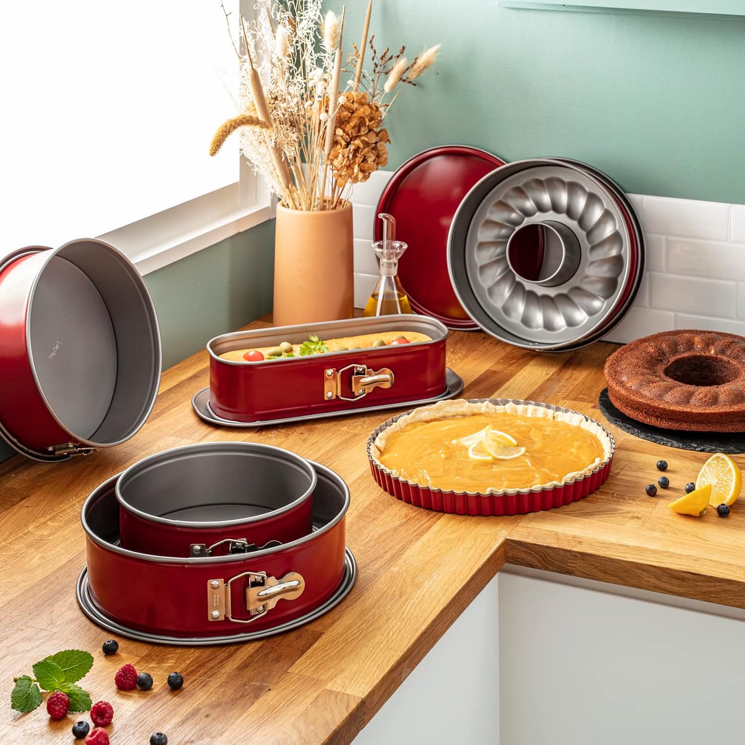 Tefal - Delibake moule à cake, 30 cm, acier carbone rouge J1640114